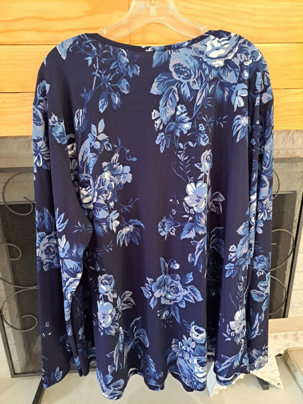 New Tencede 4XL Women's Long Sleeve Floral Print Tunic Top Navy Blue Plus Size - Picture 5 of 9